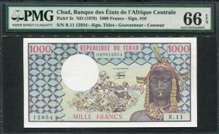 Chad 1978,  1000 Francs,  P3c,  Pmg 66 Epq Gem Unc