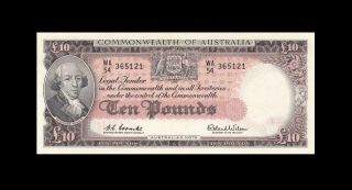 1960 - 65 Australia 10 Pounds " Rba " Note Coombs & Wilson Rare ( (aunc/unc))
