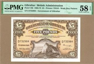 Gibraltar: 5 Pounds Banknote,  (au Pmg58),  P - 19b,  20.  11.  1971,