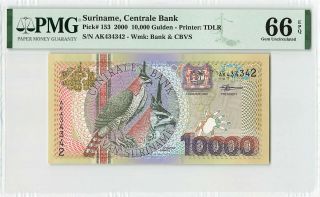 Suriname 10000 Gulden 2000 Tdlr Surinam Pick 153 Pmg Gem Uncirculated 66 Epq