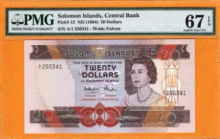 Solomon Islands 20 Dollars (1984) Pmg 67 Epq,  P12 Prefix A/1 Gem Unc