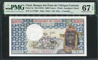 Chad 1978,  1000 Francs,  P3a,  Signature 5,  Pmg 67 Epq Gem Unc