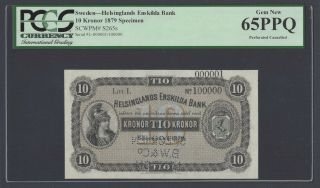 Sweden Helsinglands Enskilda Bank 10 Kronor 1879 Ps265s Litt L Specimen Unc