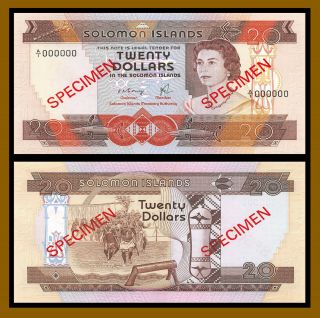 Solomon Islands 20 Dollars,  1981 P - 8 Prefix A/1 Specimen Qeii Aunc (61 - 63)