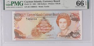 Cayman Islands 100 Dollars 1991 P 15 Gem Unc Pmg 66 Epq