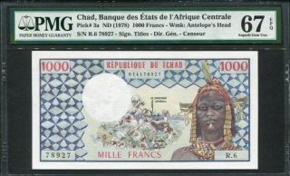 Chad 1978,  1000 Francs,  P3a,  Pmg 67 Epq Gem Unc