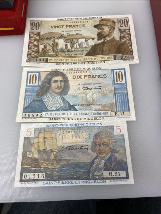 1950 - 1960 Saint Pierre And Miquelon Banknote Set 5 - 20 Franc 2