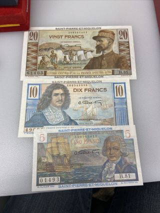 1950 - 1960 Saint Pierre And Miquelon Banknote Set 5 - 20 Franc