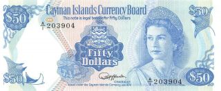 Cayman Island $50 L.  1974 / 1987 P 10 Series A/1 Uncirculated Banknote