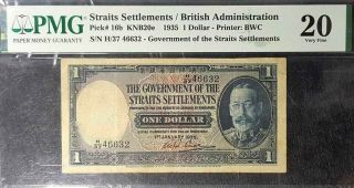 Pmg 20 Vf Rare 1935 Straits Settlement/british 1 Dollar Note (, Free1 Coin) 14299