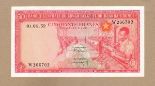 Belgian Congo: 50 Francs Banknote,  (au),  P - 32,  01.  06.  1959,