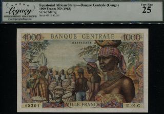 Tt Pk 5g 1963 Equatorial African States 1000 Francs Lcg 25 Very Fine 1st Time