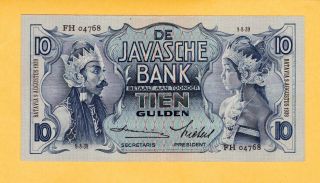 Netherlands Indies Indonesia Javasche Bank Xf/ef 10 Gulden Banknote 1939 P - 79c