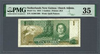 Netherlands Guinea 1 Gulden 1954,  P - 11a,  Pmg 35 Choice Vf,  Pretty,  001300