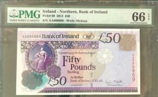 Pmg 66 Great Britain Uk Northern Ireland 2013 Banknote 50 Pounds Epq