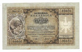Yugoslavia,  Slovenia,  Laibach Occupation Wwii - 1000 Lire,  Circulated