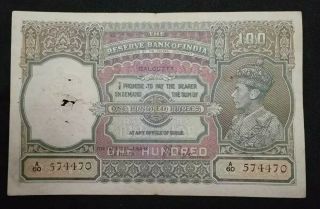 British India - 100 Rupees - Kgvi - 1943 - Large Note - C.  D.  Deshmukh - Calcutta