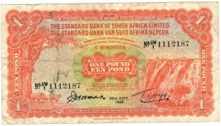 Southwest Africa 1 Pound Scarce Standard Bank 1955 P11