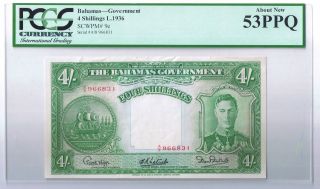 1936 Bahamas Government 4 Shillings Note P.  9e Pcgs 53 Ppq About Au