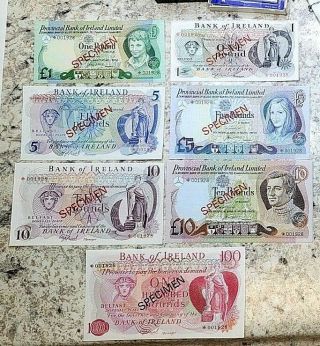 Specimen Bank Of Ireland 1,  5,  10,  100 Pounds Notes Set Crisp Unc Gems All Epq