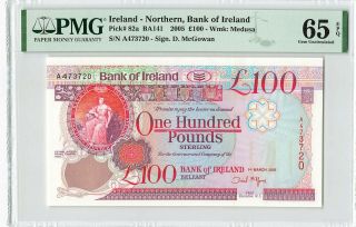 Northern Ireland 100 Pounds 2005,  P - 82a Bank Of Ireland,  Pmg 65 Epq Gem Unc