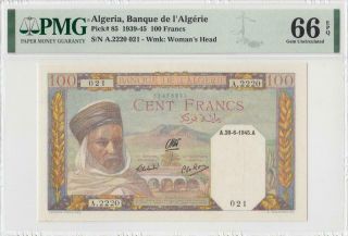 1945 French Algeria 100 Francs Africa " A " ( (pmg 66 Epq))