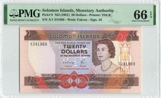 Solomon Islands $20 Dollars 1981,  P - 8,  Pmg 66 Epq Gem Unc,  A/1 241969