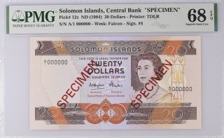 Solomon Islands 20 Dollars Nd 1984 P 12 Specimen Gem Unc Pmg 68 Epq Top