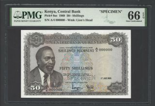 Kenya 50 Shillings 1 - 7 - 1969 P9as Specimen Uncirculated Grade 66