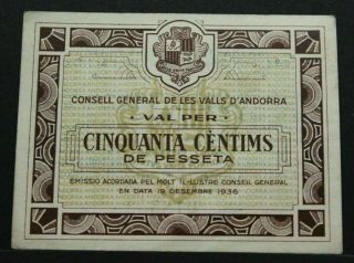 Andorra 50 Centims 1936 Banknote Pick 5 Unc -