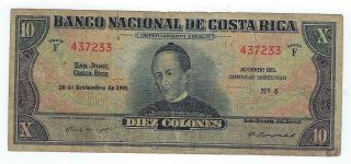 Costa Rica P - 205b 10 Colons 1941 Circulated