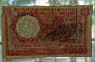 Rare MALAYA & BRITISH BORNEO 1961 $10 dollar A/63 small A 3