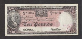 10 Pounds Very Fine Banknote British Colony Of Australia 1960 Pick - 36a Very Rare