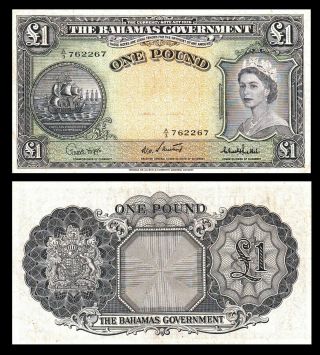 Bahamas 1 £ Pound (1953) P - 15c Vf / Xf Qe Ii ☆☆☆