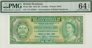 British Honduras,  1 Dollar Banknote,  1.  5.  1969,  Choice Uncirculated Grade - 64,  P 28 - B