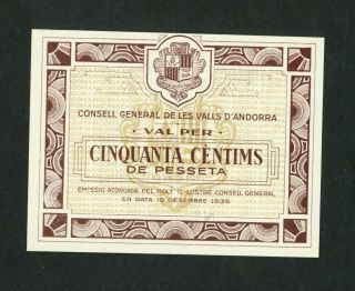 Andorra 50 Centims 1936 Pick 5 Unc.