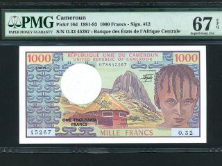 Cameroun:p - 16d,  1000 Francs,  1981 Cameroon Pmg Gem Unc 67 Epq