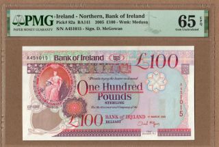 Northern Ireland,  100 Pound,  Pmg 65epq,  2005,  Pick82a,  Bank Of Ireland