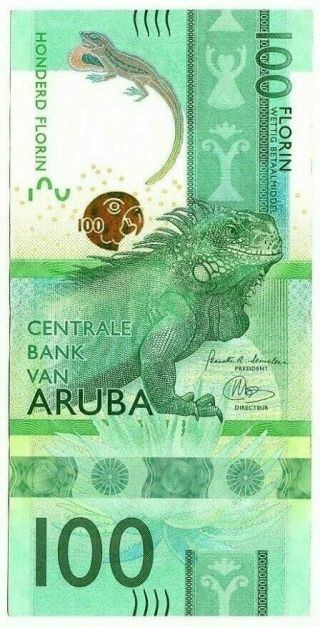 Aruba 100 Florin Crisp Axf Banknote (2019) P - 24 Prefix A Paper Money