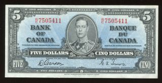 1937 Bank Of Canada $5 Banknote - Bc - 23c - Au - S/n: R/c7505411