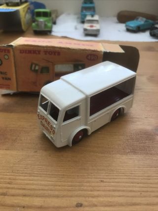 Dinky Toys 490 Electric Dairy Van Express Dairy Restored And Boxed White,  Red