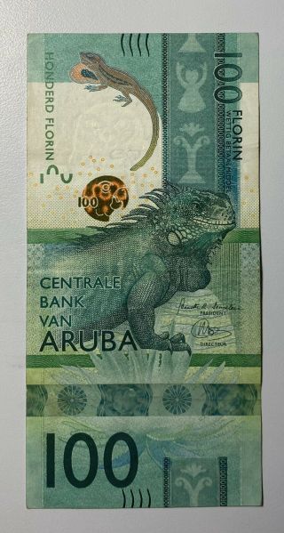 Aruba 100 Florin Crisp Avf Banknote (2019) P - 24 Prefix A Paper Money