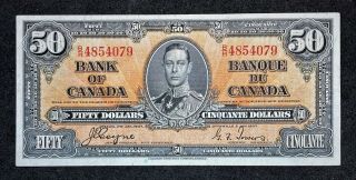 Canada 1937 $50 Fifty Dollar Banknote,  Coyne/towers,  Prefix B/h,  Vf