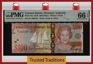 Tt Pk 43a 2010 Cayman Islands 100 Dollars Queen Elizabeth Ii S/n 548 Pmg 66 Epq