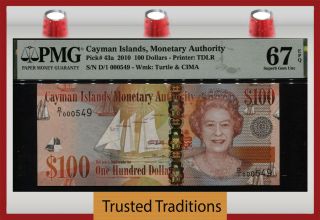 Tt Pk 43a 2010 Cayman Islands 100 Dollars Queen Elizabeth Ii Pmg 67 Epq