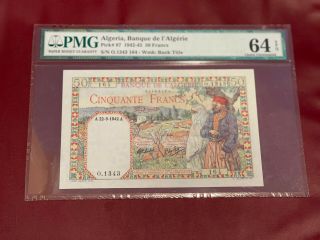 Algeria Algerie Tunisia Bank D’algerie 50 Franc 1942 Gem Unc 64 Pick 87 Epq Rare