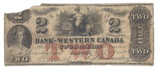 Bank Of Western Canada,  $2,  1859,  Low Ser 83,  Small " C " Stamp At Right