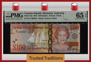 Tt Pk 43a 2010 Cayman Islands 100 Dollars Queen Elizabeth Ii Pmg 65 Epq Gem Unc
