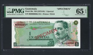 Guatemala One Quetzal Nd (1972 - 83) P59s Specimen Tdlr Uncirculated Graded 65