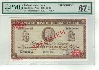 Northern Ireland P 244s 1961 - 65 5 Pounds Specimen Pmg 67 Epq Gem Unc